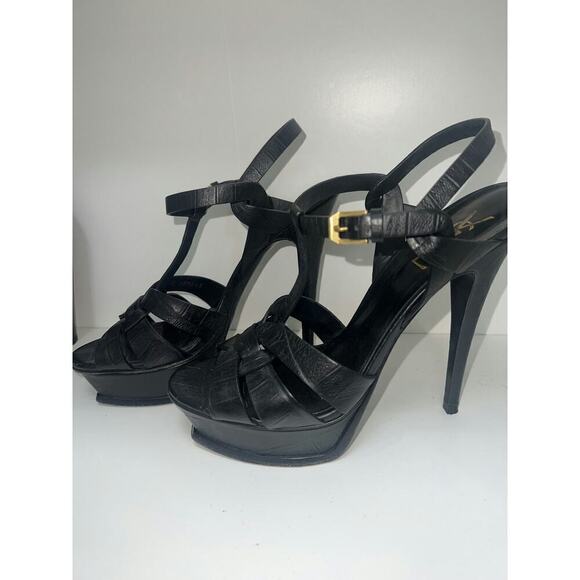 Saint Laurent Black Leather Tribute Platform Sandals - Size 39.5 - Picture 4 of 4